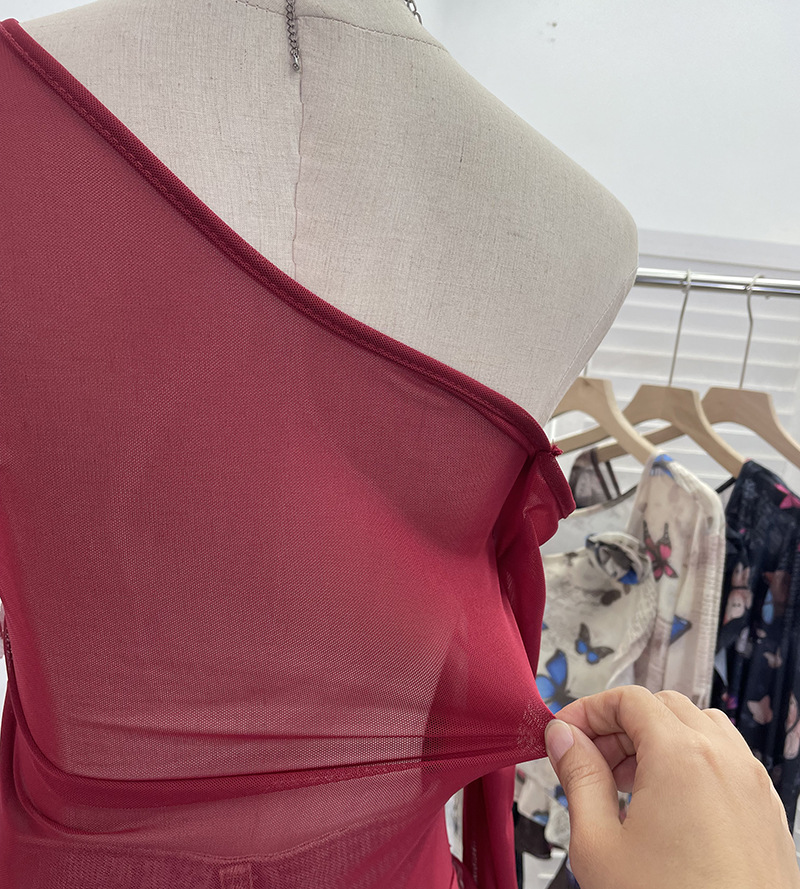 Asymmetric Pointed Floral Off-Shoulder Full Sleeve Top