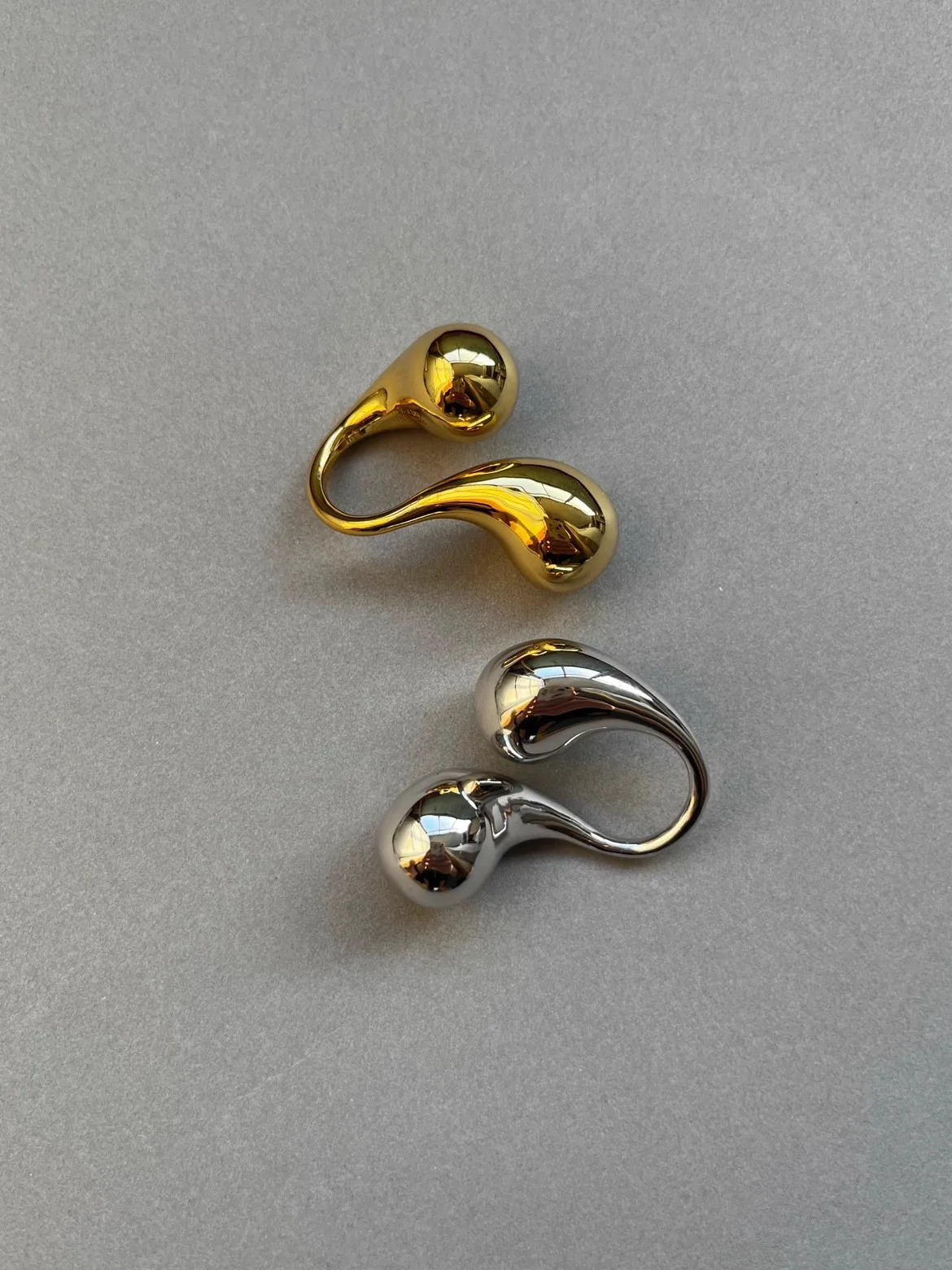 Chunky Metal Double Water Drop Brass Open Rings for Women Men European American Unique Punk Hip-hop Jewelry Accessories