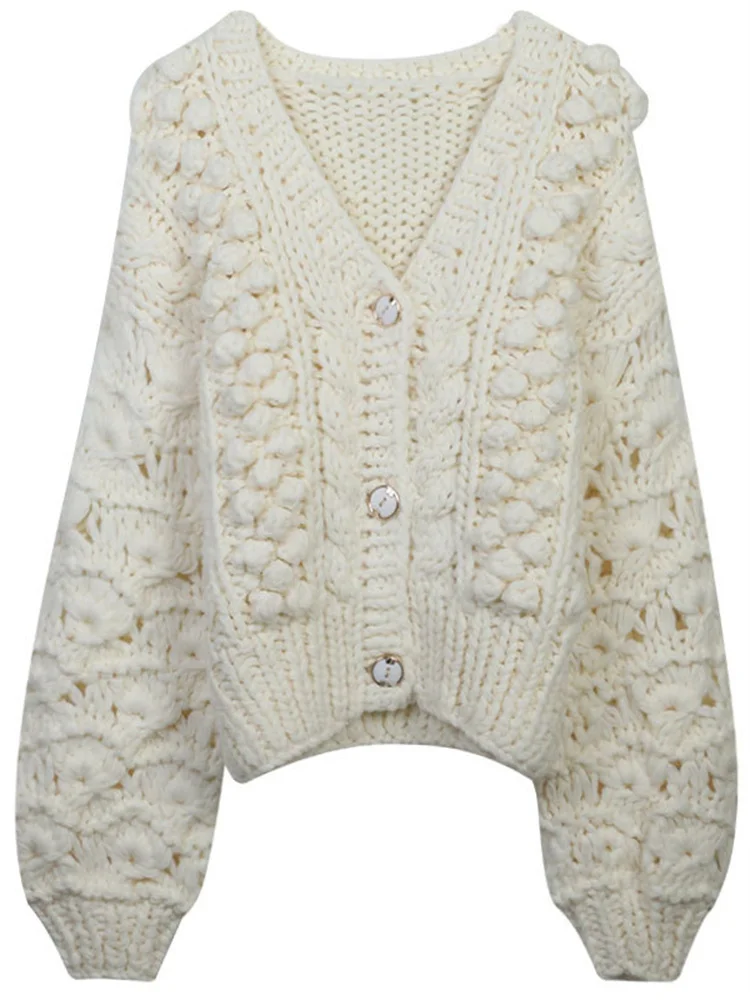 Ladies' Oversized Cutout Cotton Front Clasp Sweater