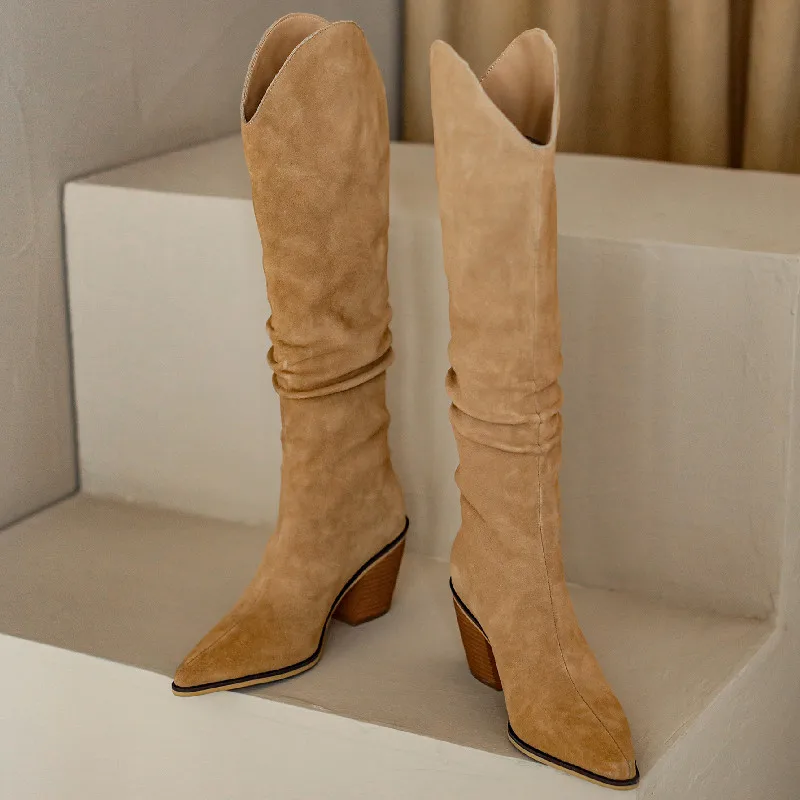 Women Sexy Point Women's Knee High Boots Black Beige Long Shoes Ladies Autumn Winter