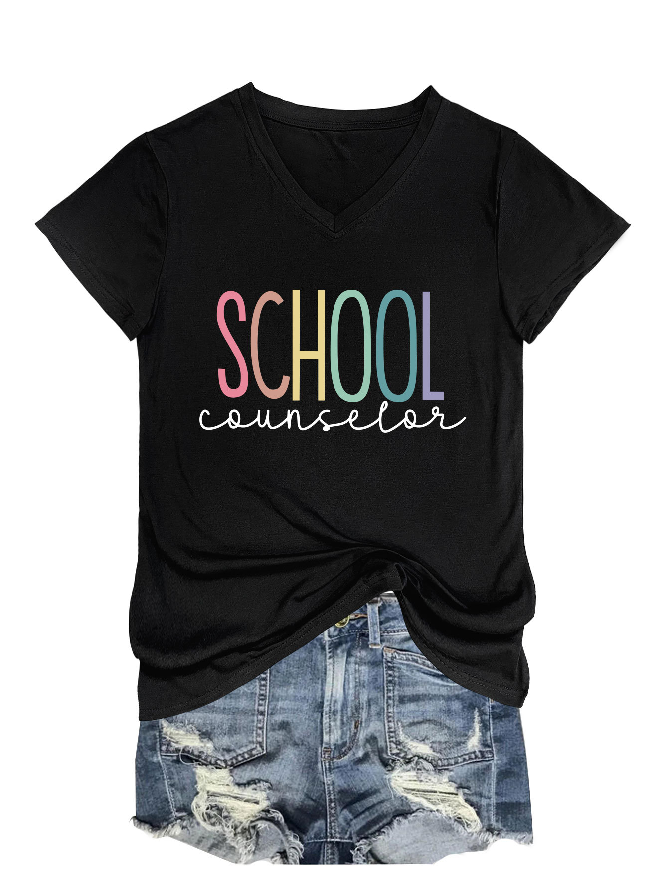 Ladies V-Neck Geometric Print Tee
