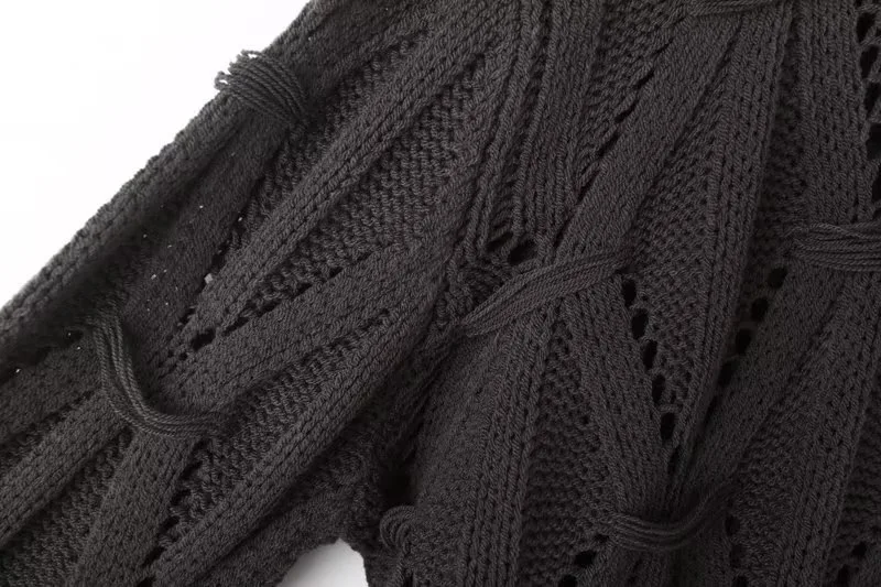 Ladies Relaxed Crew Neck Plain Openwork Sweater