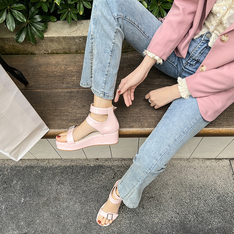 Belt buckle high top sandals, water platform thick sole oversized women's shoes