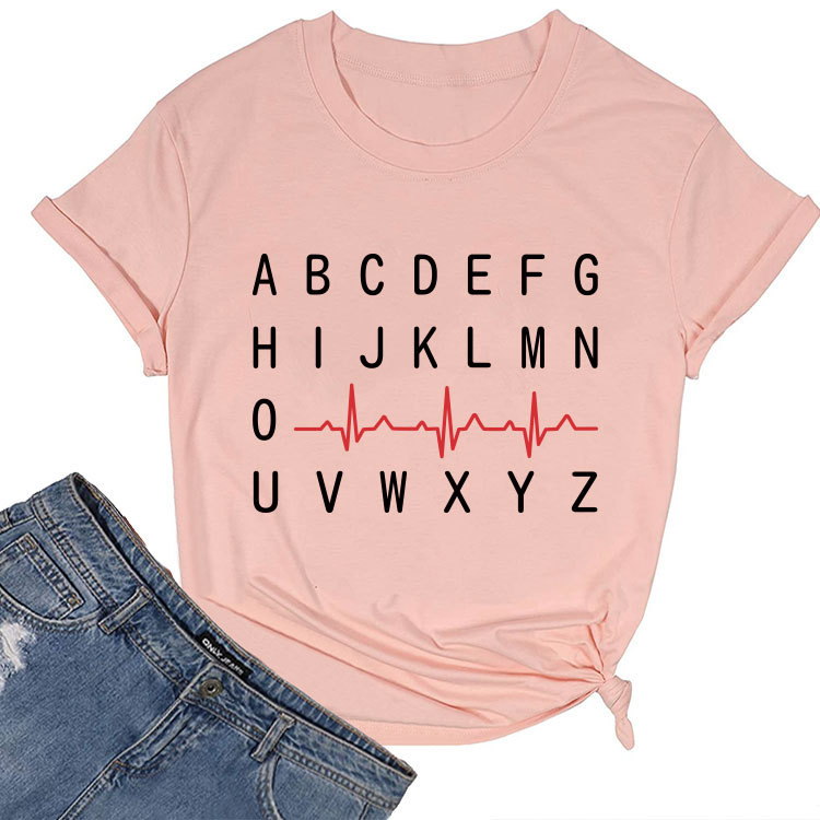 Ladies Geometric Print Round Neck Short Sleeve Tee