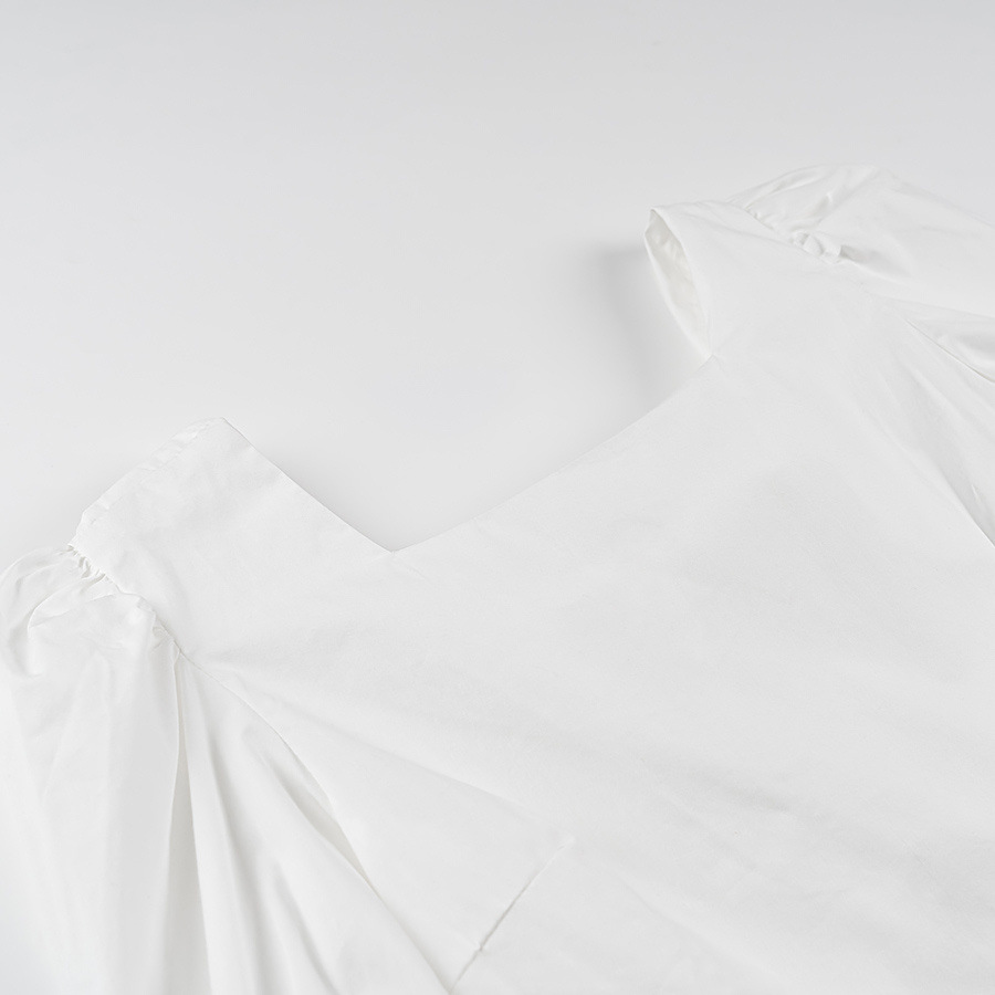 Box Collar Corset Front Puff Shirt
