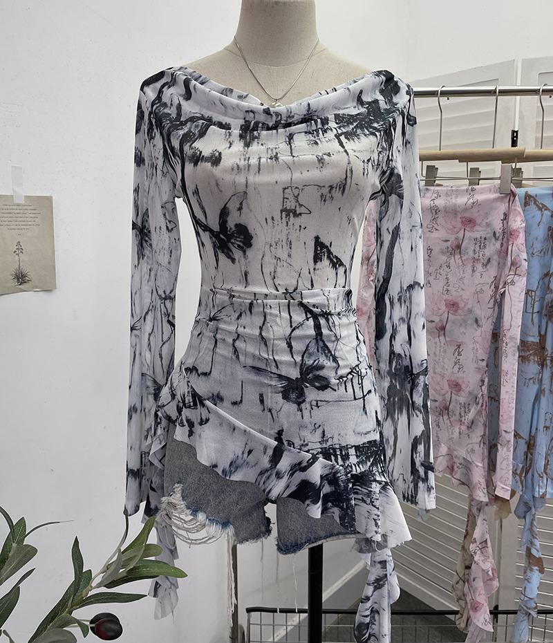 Flirty Asymmetrical Gathered Long Sleeve Top