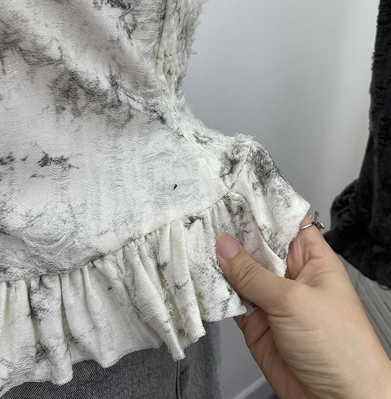 Ombre Asymmetrical Distressed Frilled Bandeau Vest