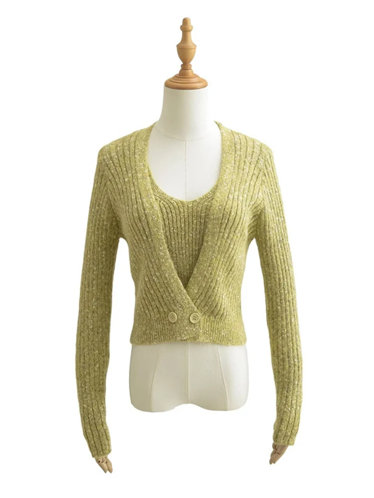 Plain Fall Polyester Fitted Layered Cardigan Vest Duo