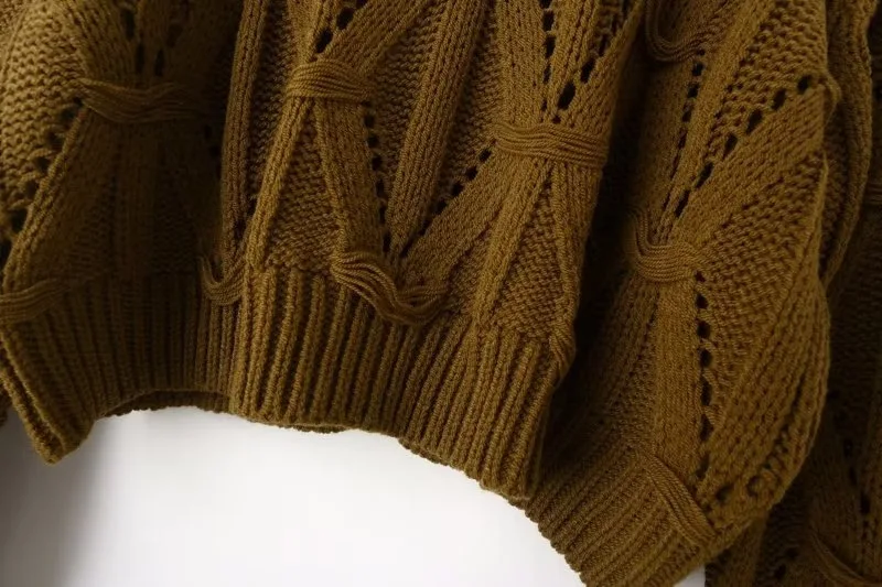 Ladies Relaxed Crew Neck Plain Openwork Sweater