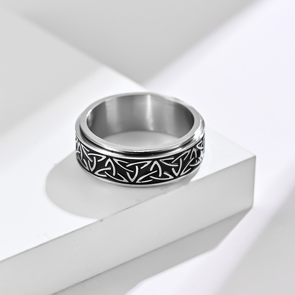 Nordic Norwegian Viking Triangle Rotatable Titanium Steel Ring for Men and Women Decompression Ring Handicraft