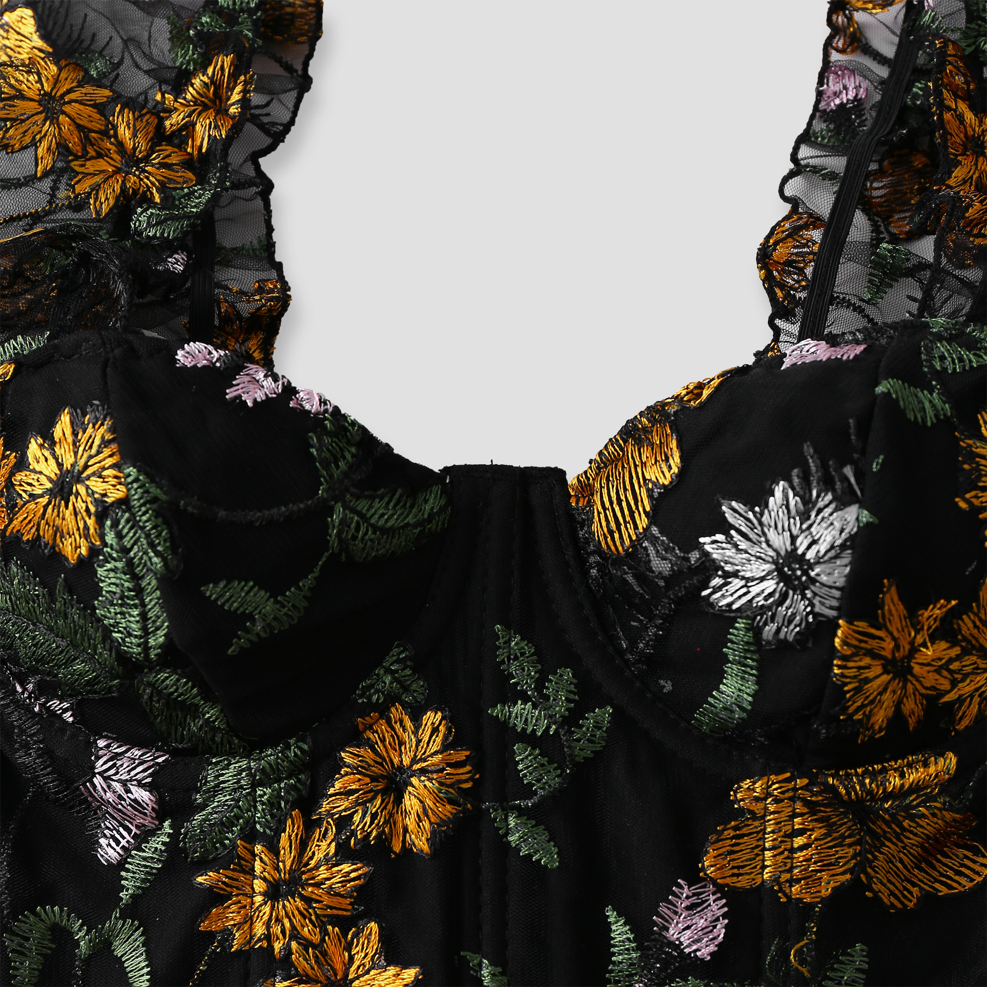 Short Embroidered Mesh Bubble Sleeve T-shirt Top