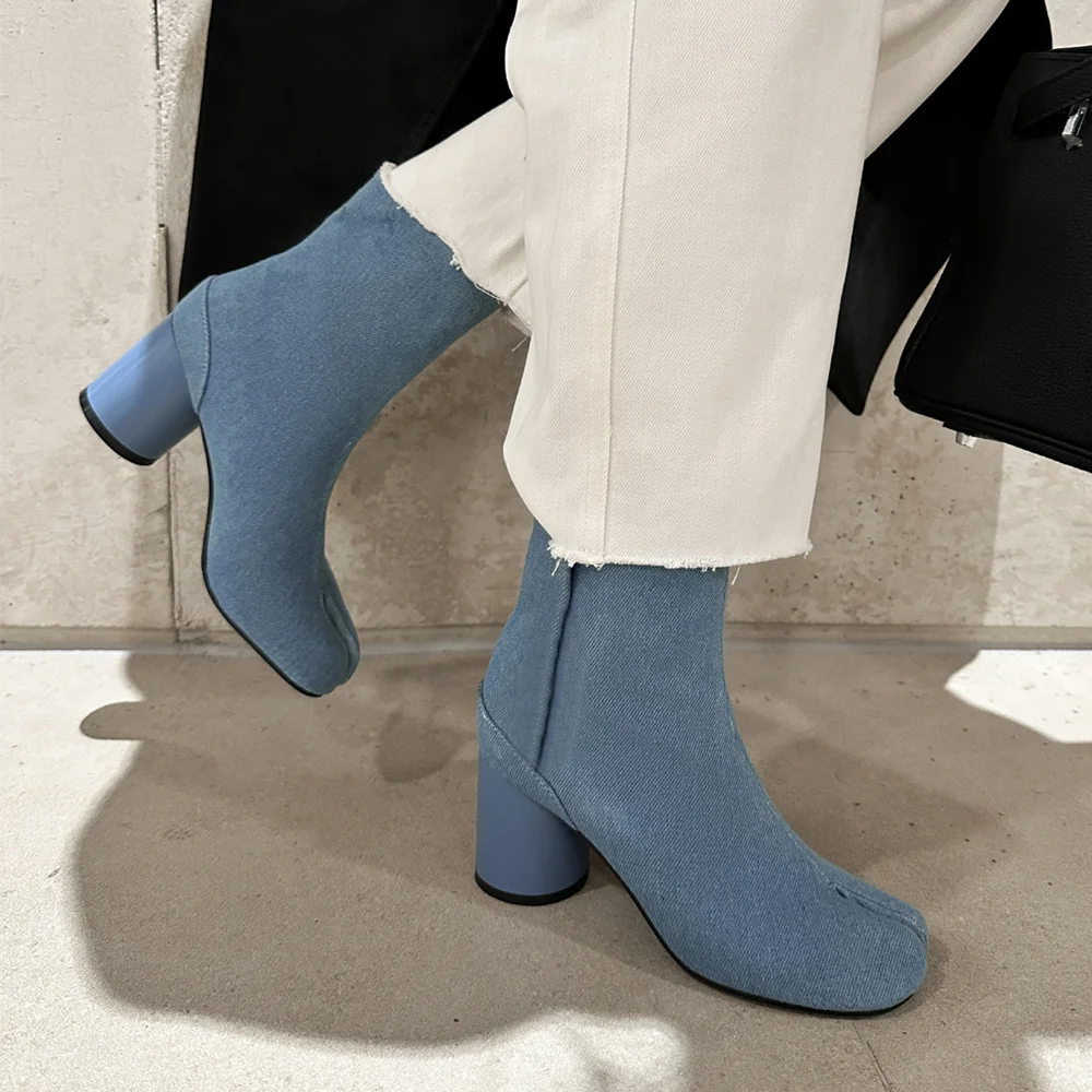 Classic Leather Pointed Toe Block Heel Boots
