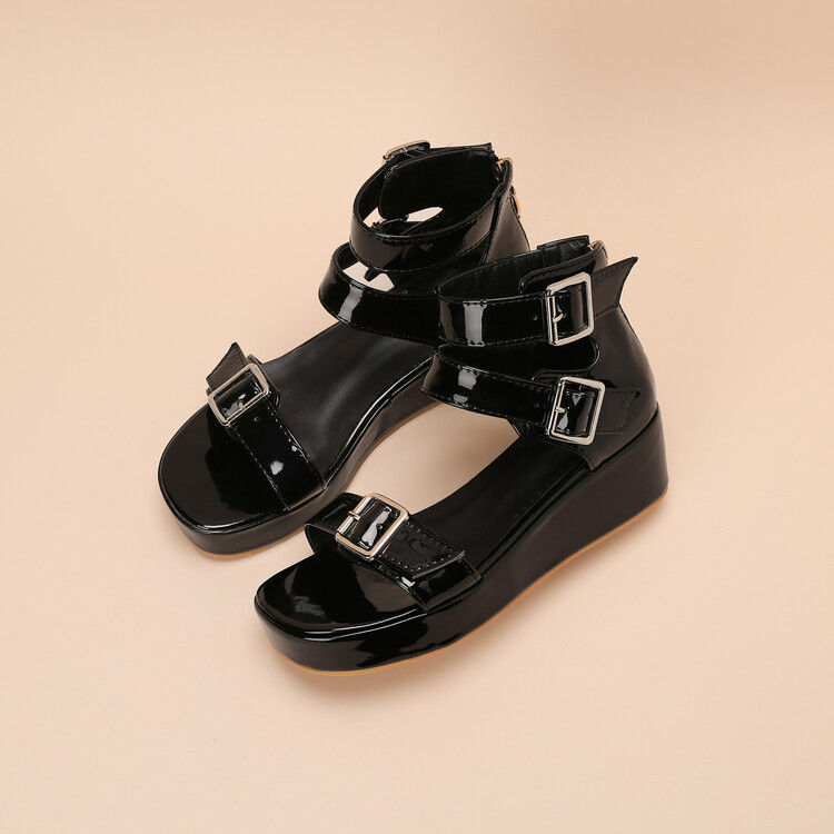Belt buckle high top sandals, water platform thick sole oversized women's shoes