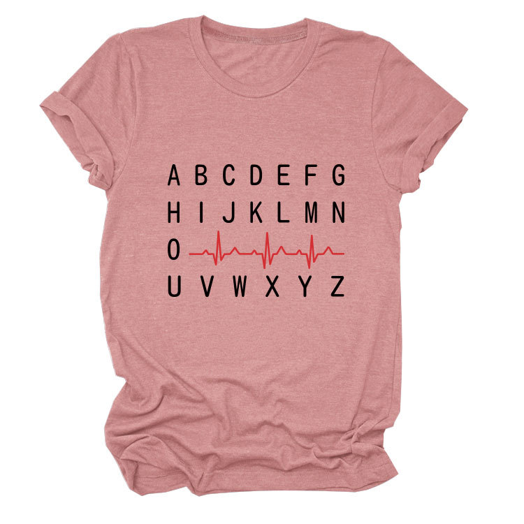 Ladies Geometric Print Round Neck Short Sleeve Tee