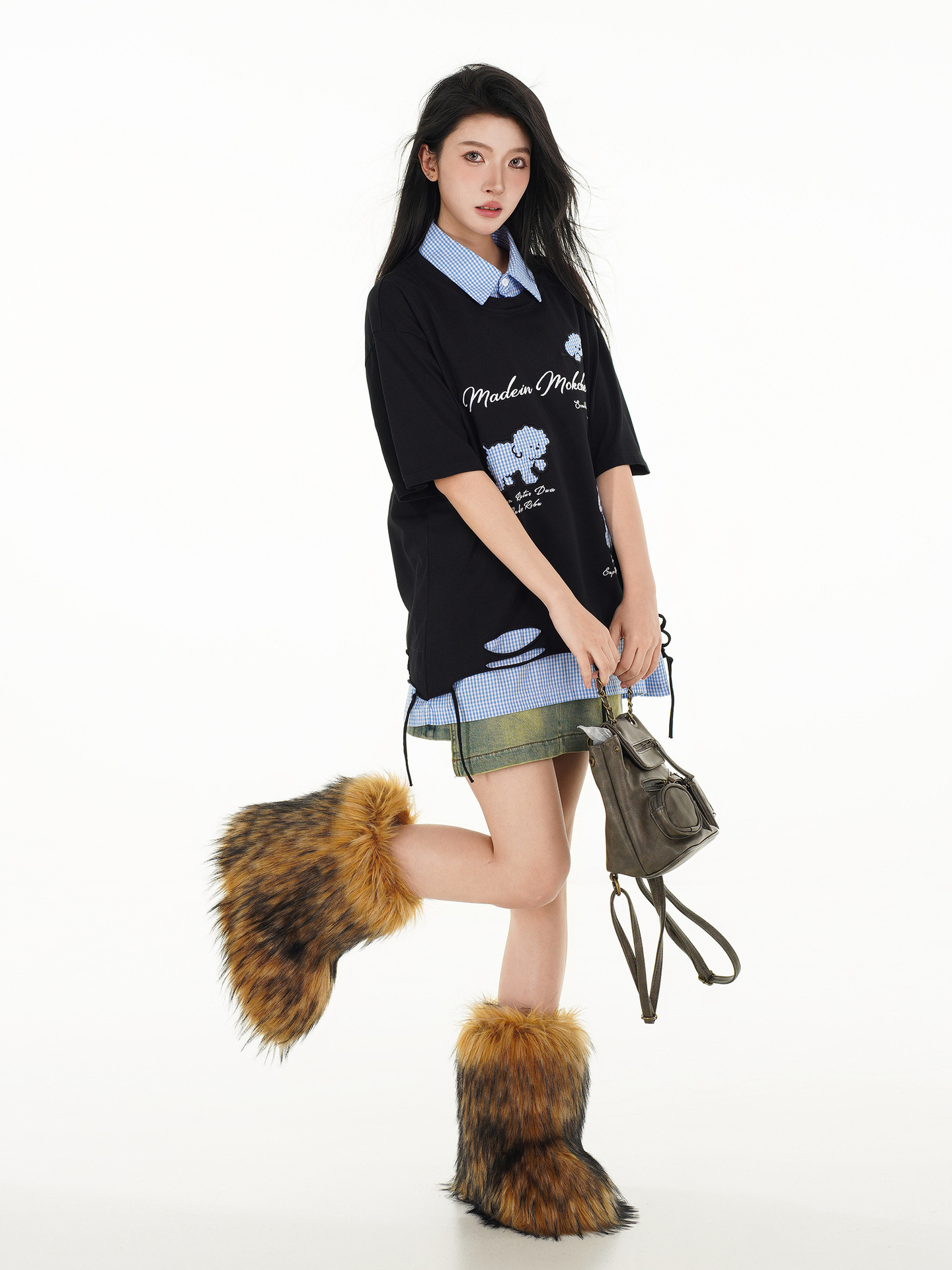 Oversized American Cotton Letter Layered Button-Down Guy's Tee