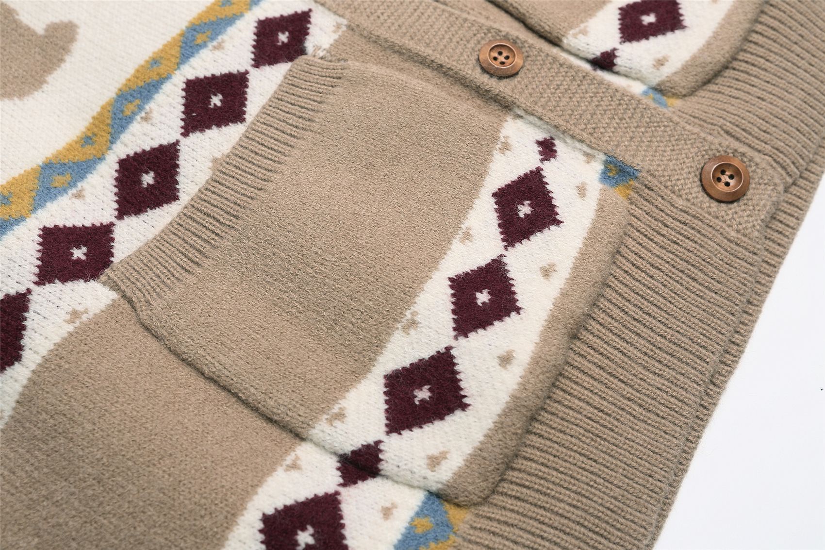 Genderless Oversized Japanese Retro Jacquard Open Front Sweater