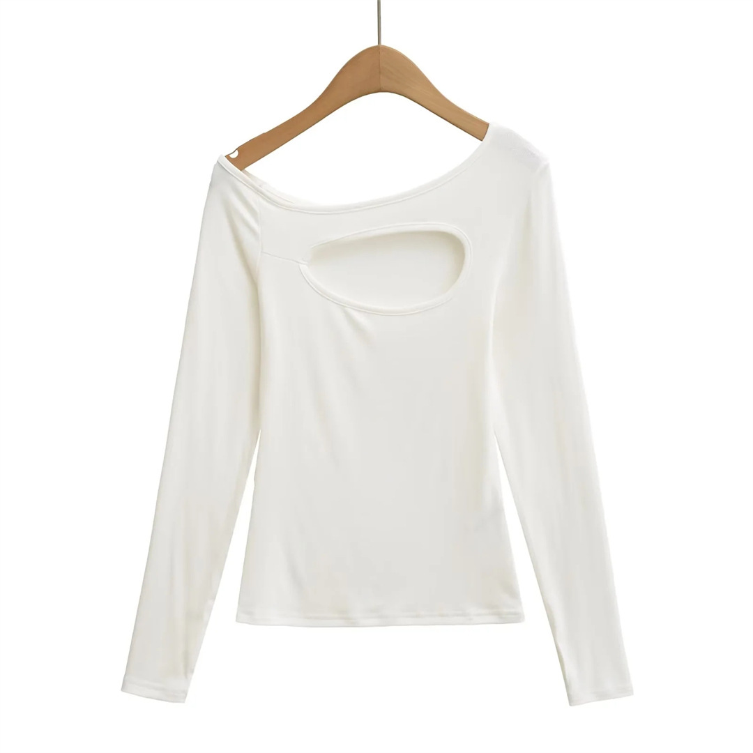 Ladies Daring Wrist-Length Bardot Keyhole T-Shirt