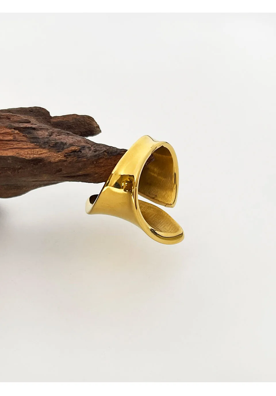 Gold Plated Irregular Wide Open Ring for Lady Stainless Steel Non-Tarnish Chunky Statement Rings Jewelry