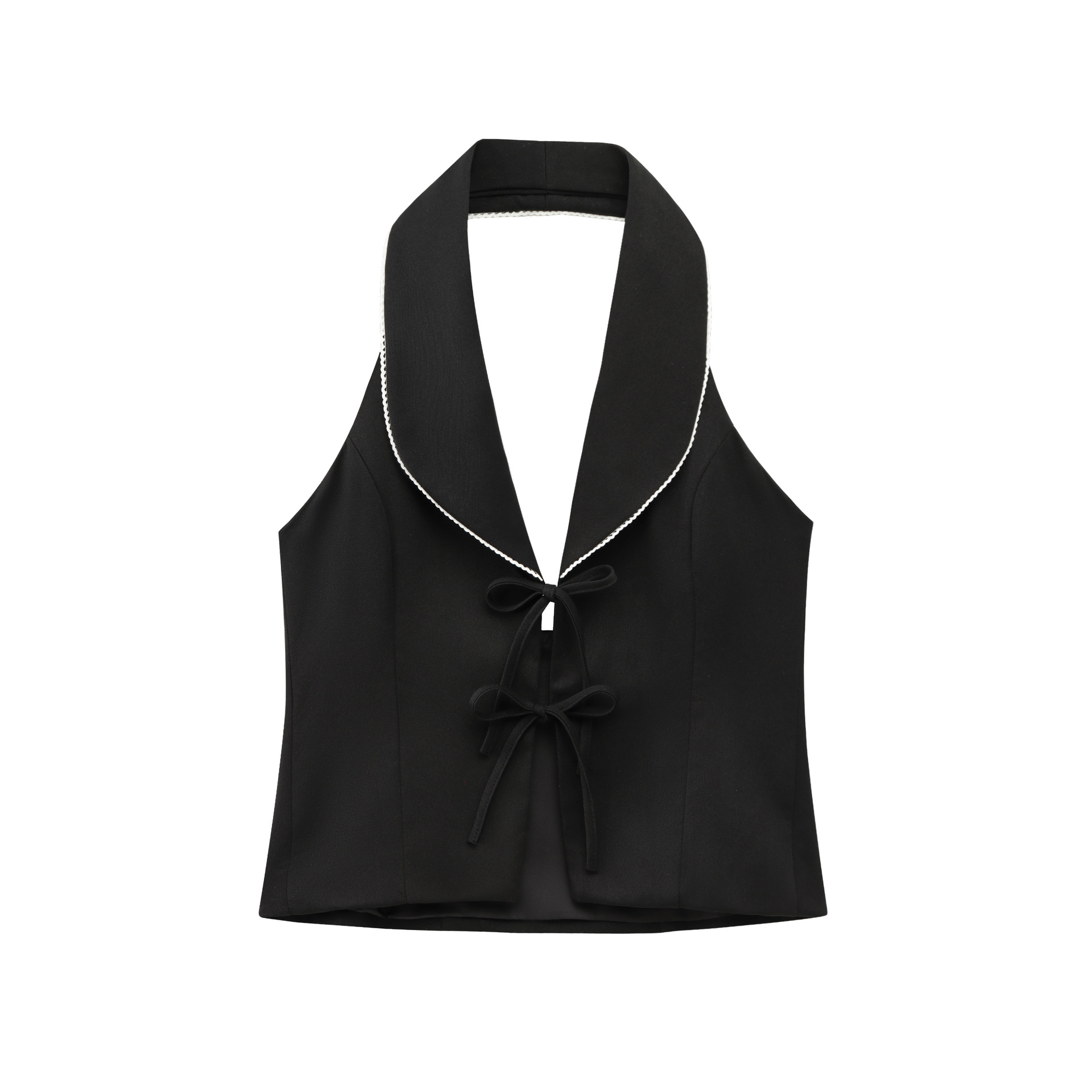 Ladies Solid Color Paneled Halter Ribbon Top