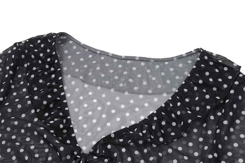 European and American Women's Fashion Sexy Transparent Polka Dot Print Long Sleeve Elegant Versatile Top