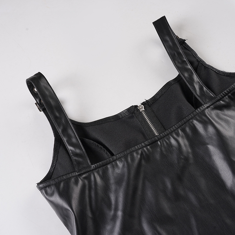 Zip-Front Moto Lambskin Tank Top