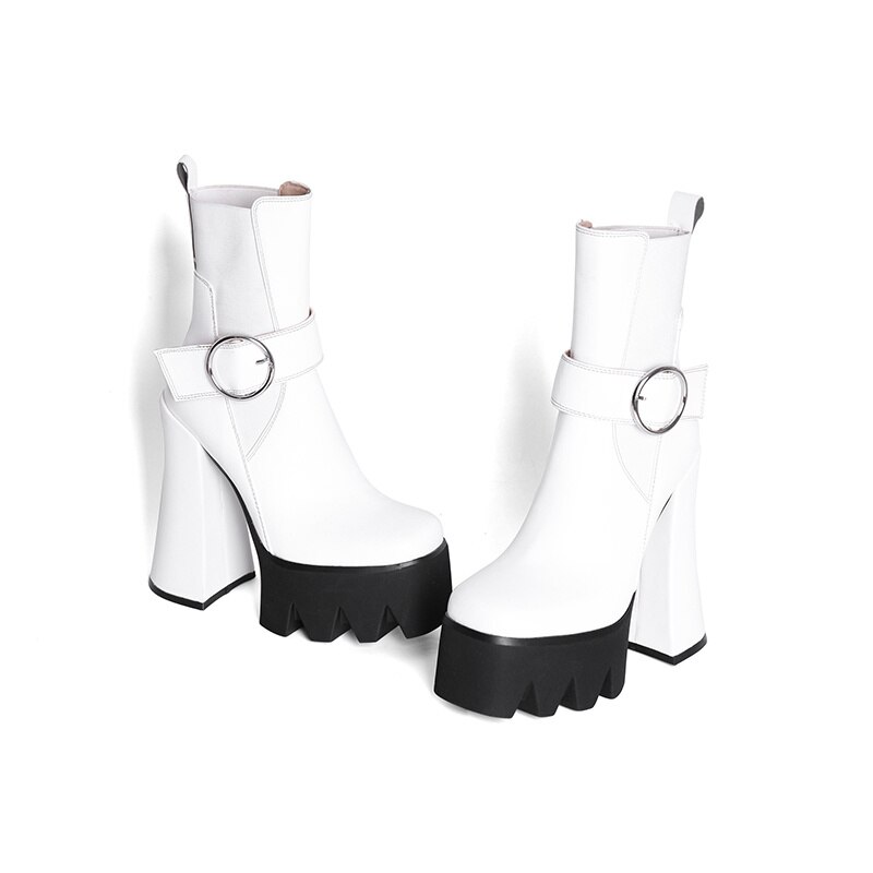 Women's Autumn Short Boots Brand New Square Toe Super High Heel Thick Sole Metal Sexy Stretch Bare Boots 42 Sizes