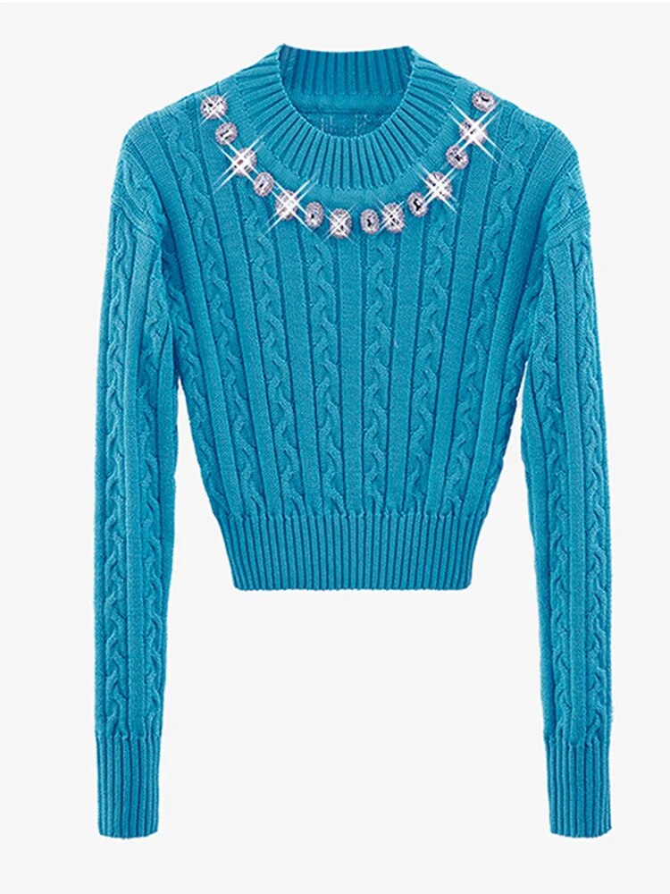 Ladies Geometric Print Crew Sweater