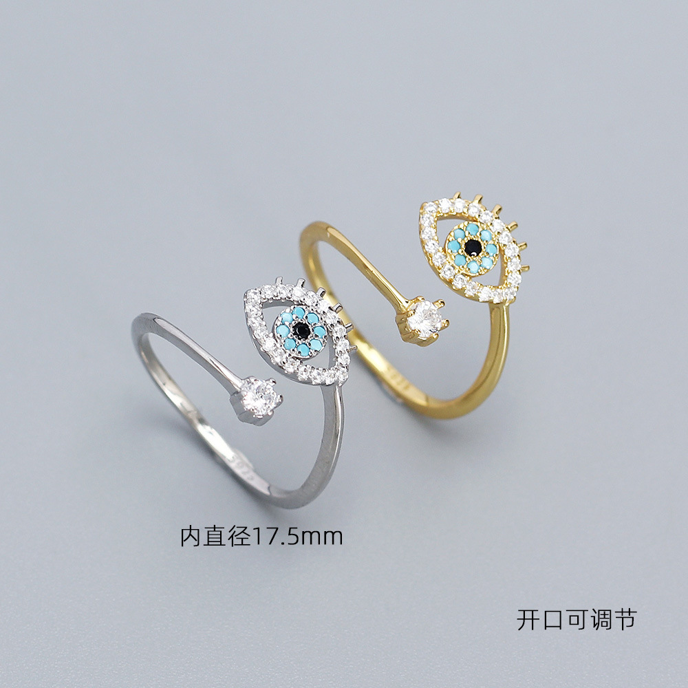Ring s925 Silver Instagram Devil's Eye Set with Diamonds Opening Ring Small Handicraft Girl