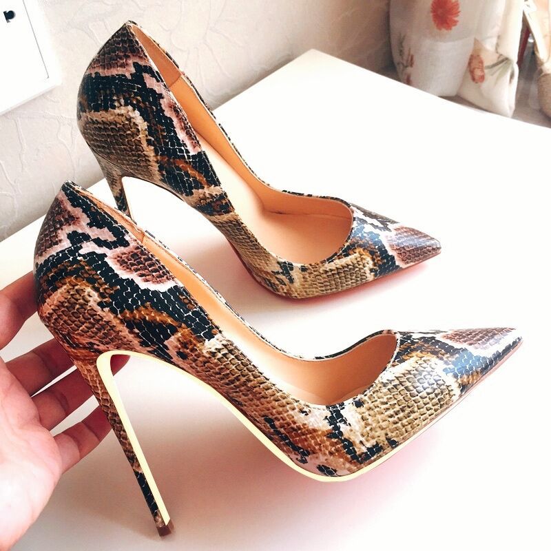 Elegant Heels, Slim Heels, Sexy Nightclub Versatile, Blue Snake Skin Pointed Head, Professional Shallow Mouth Single Shoes
