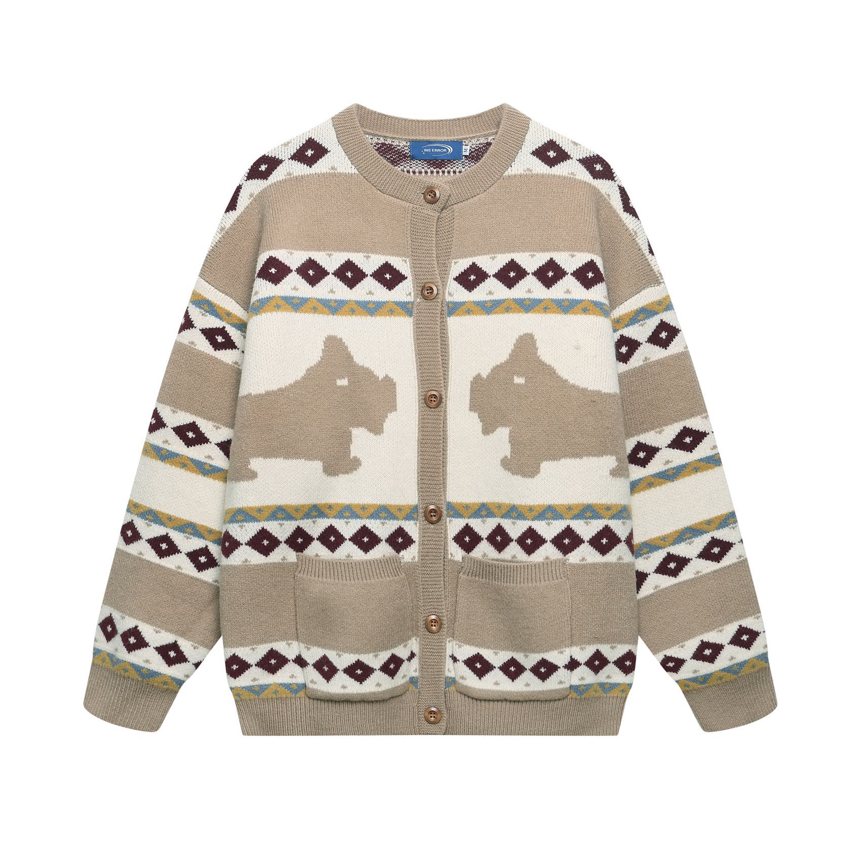 Genderless Oversized Japanese Retro Jacquard Open Front Sweater