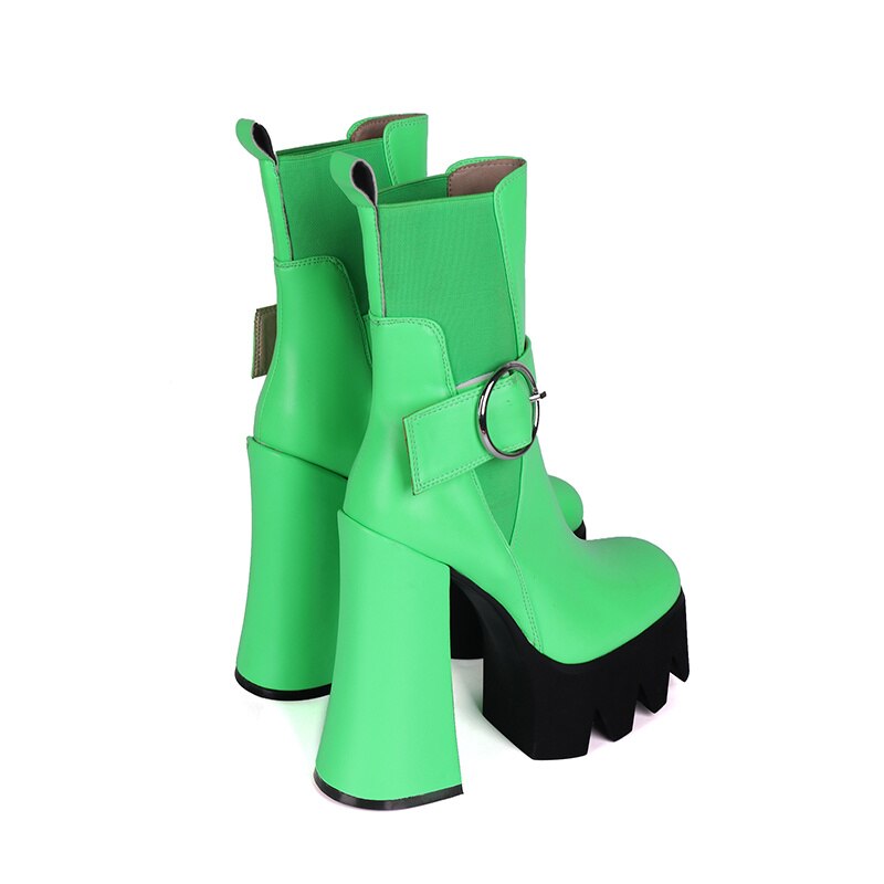 Women's Autumn Short Boots Brand New Square Toe Super High Heel Thick Sole Metal Sexy Stretch Bare Boots 42 Sizes