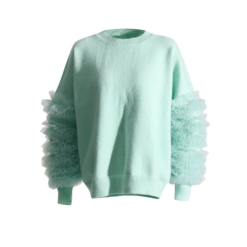 Ladies Polyester Textured Relaxed Crew Full Sweater