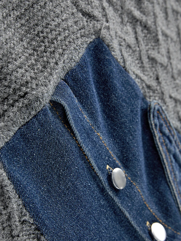 Ladies Charcoal Acrylic Knit Relaxed Notch Collar Pullover