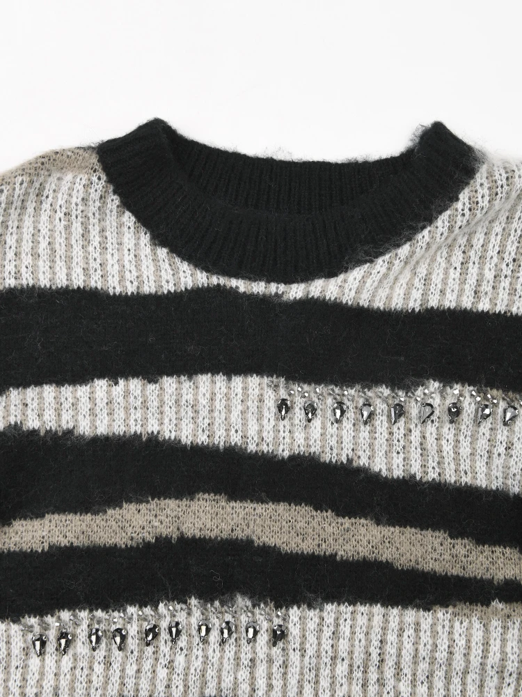 Ladies Relaxed Polyester Sweater Crew Two Tone