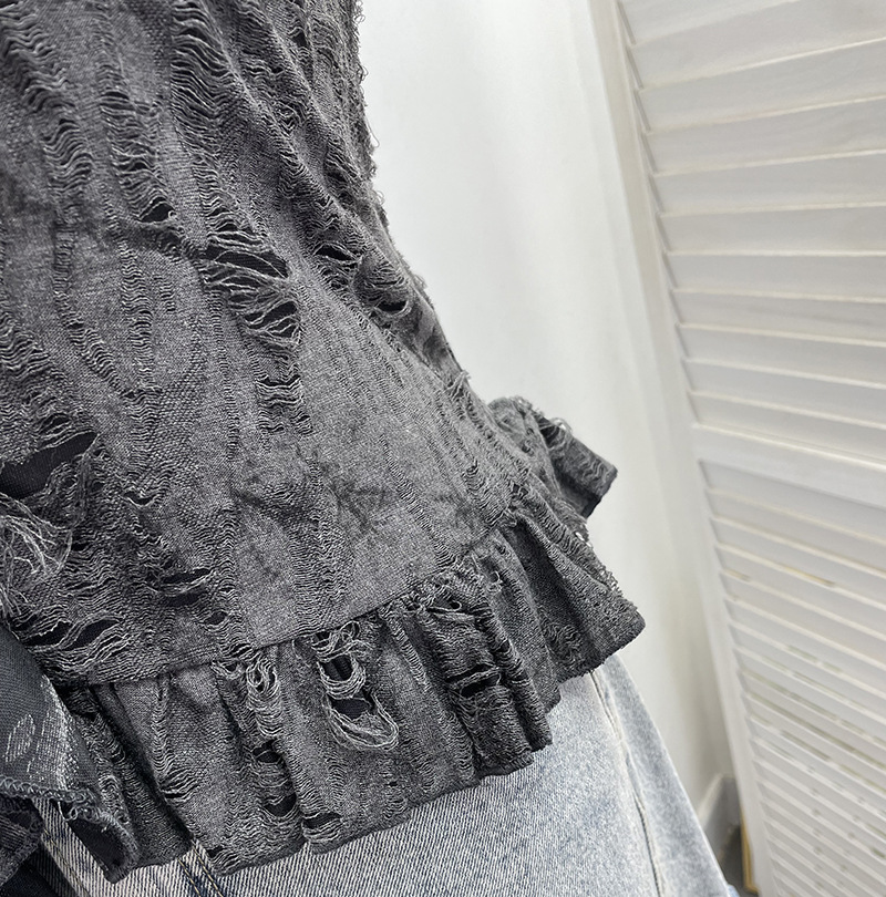 Ombre Asymmetrical Distressed Frilled Bandeau Vest