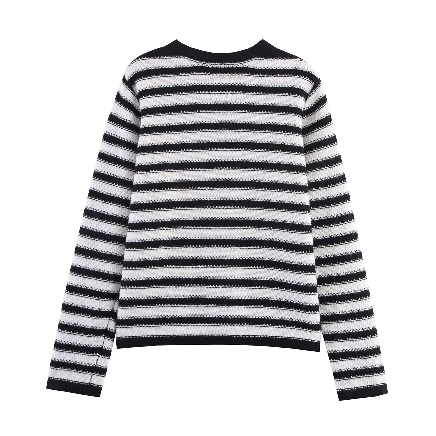 Floral Embellished Crew Stripe Long Sleeve Cardigan