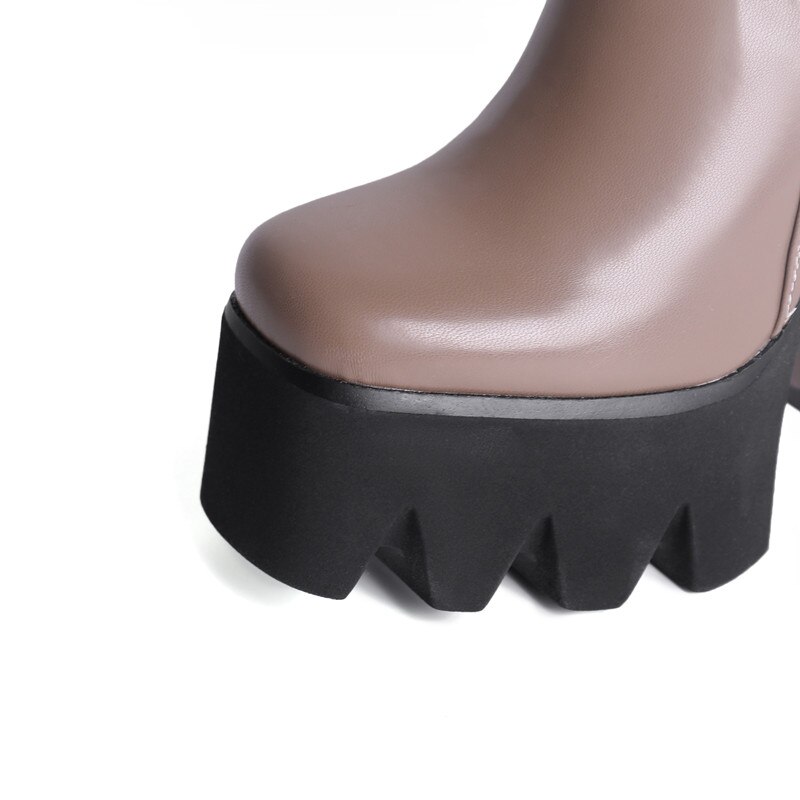 Women's Autumn Short Boots Brand New Square Toe Super High Heel Thick Sole Metal Sexy Stretch Bare Boots 42 Sizes
