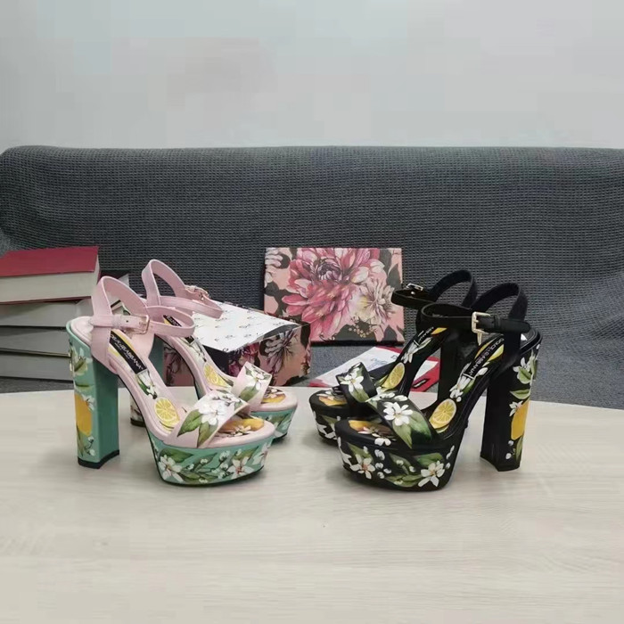 Newest Floral Printed Sandals Summer Sexy Platform Chunky Heels Women Shoes Ankle Strap Gladiator Sandals