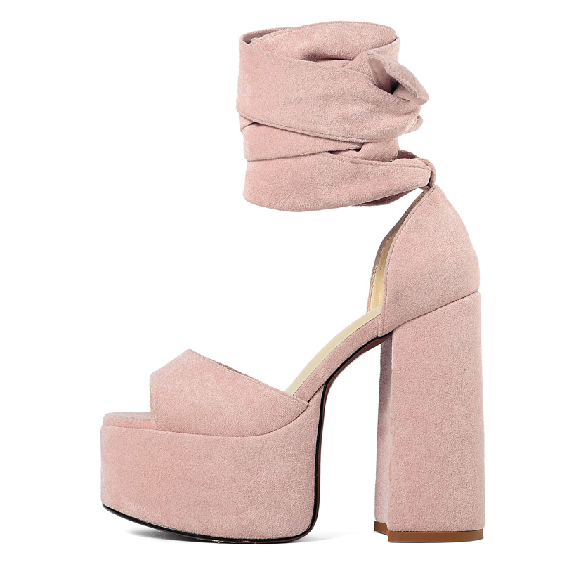 Summer Thick Heel Platform Sandals Large 40-43 Women's Shoes Striped Style