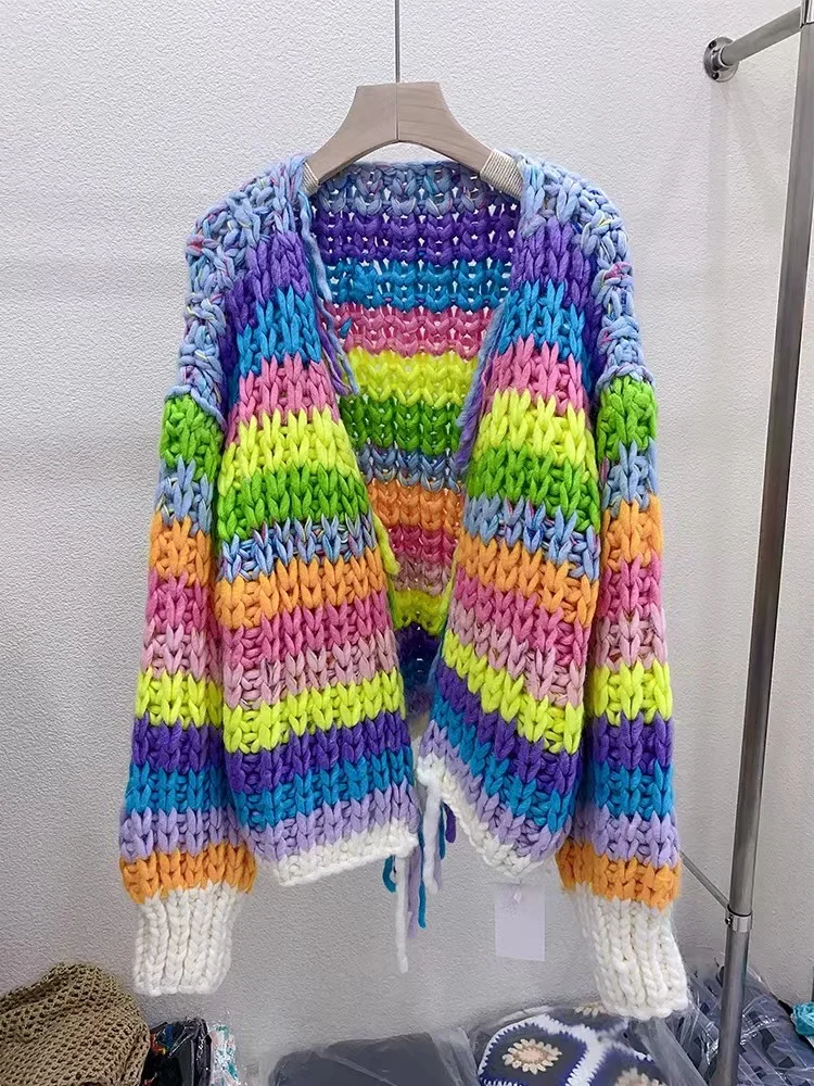Ladies Oversized Colorblock Cardigan