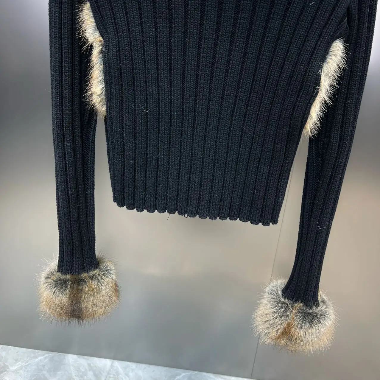 Faux Fur Paneled Zip Cardigan