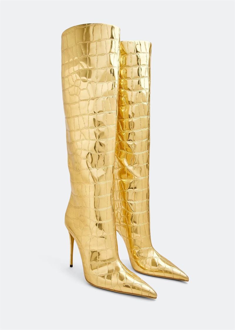 Pointed thin heel leopard print long boots for women's fashionable and sexy high boots for women's shoes