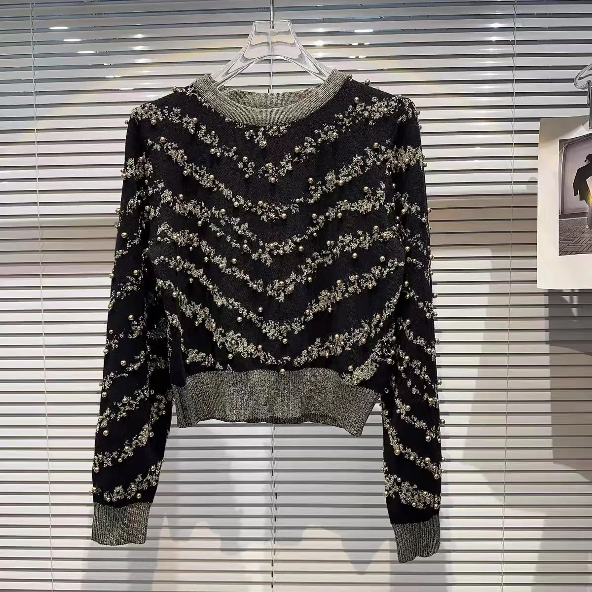 Ladies Loose Fit Polyester Stripe Sweater