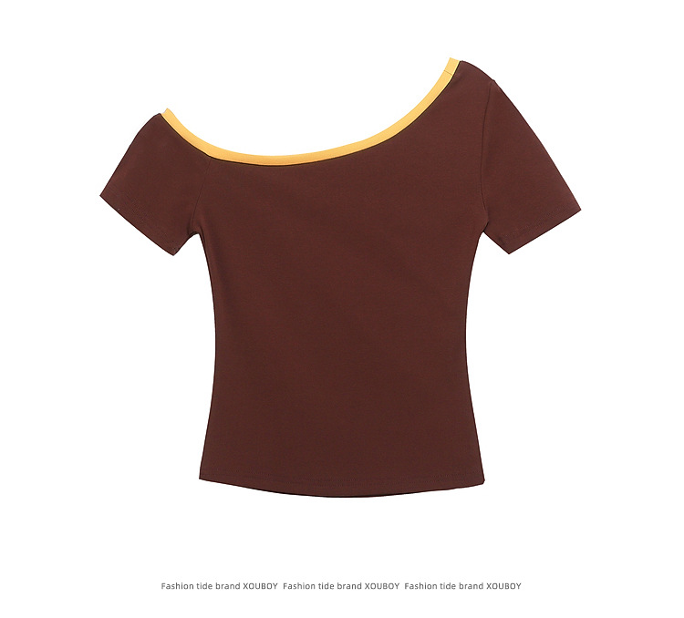 Letter Print Off-Shoulder Short Sleeve T-Shirt for Women Summer