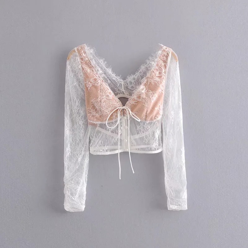 Contemporary Loose-Fit Plunge Rear Keyhole Wrist-Length Puff Top