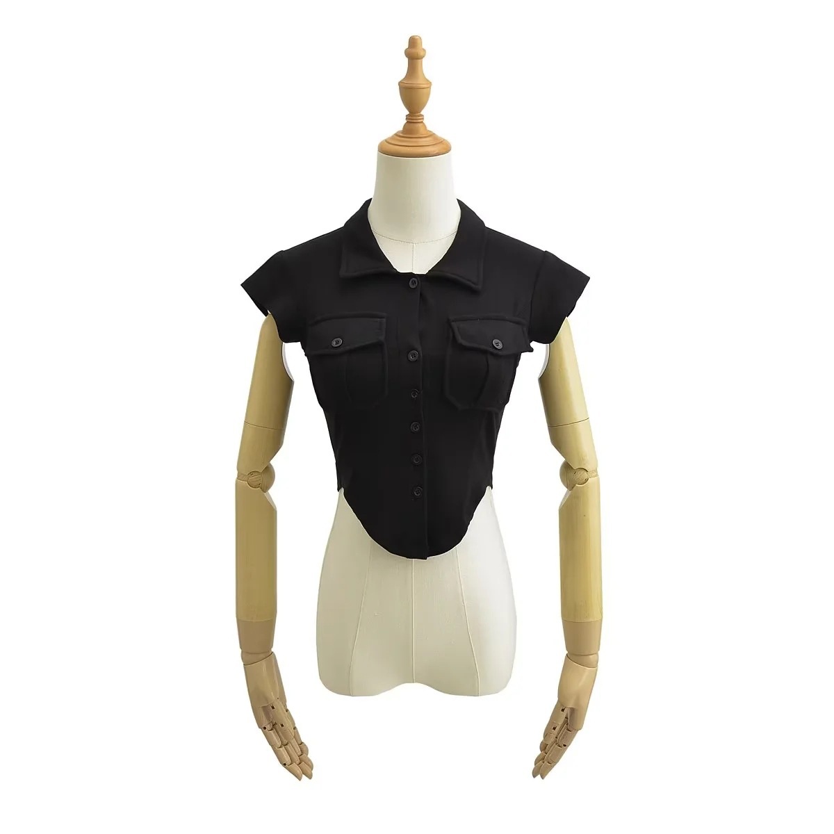 Ladies Half Sleeve Notch Collar Cardigan Tee