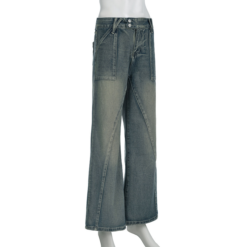 Low waist irregular split line pocket jeans