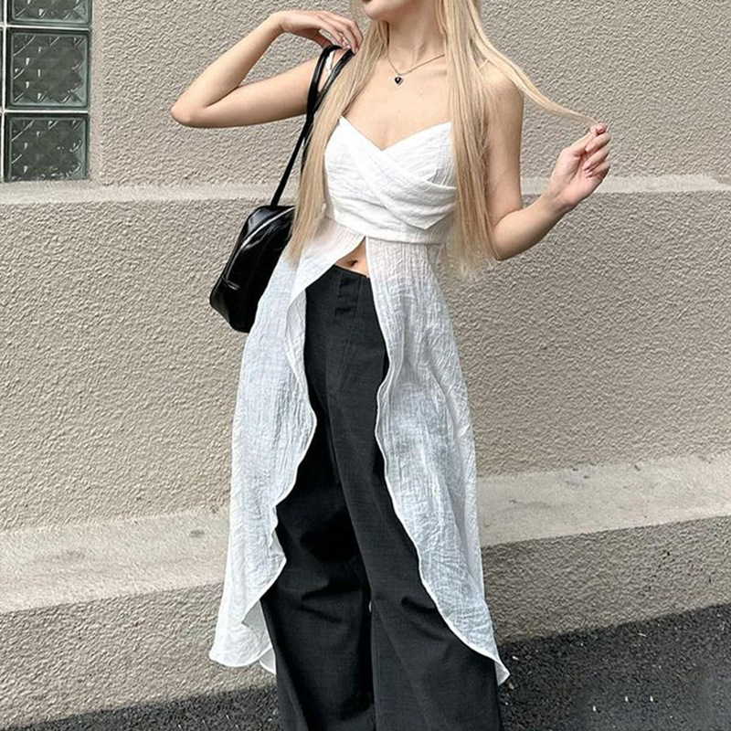 Plain Scoopneck Spandex Maxi Slit Cami and Corset