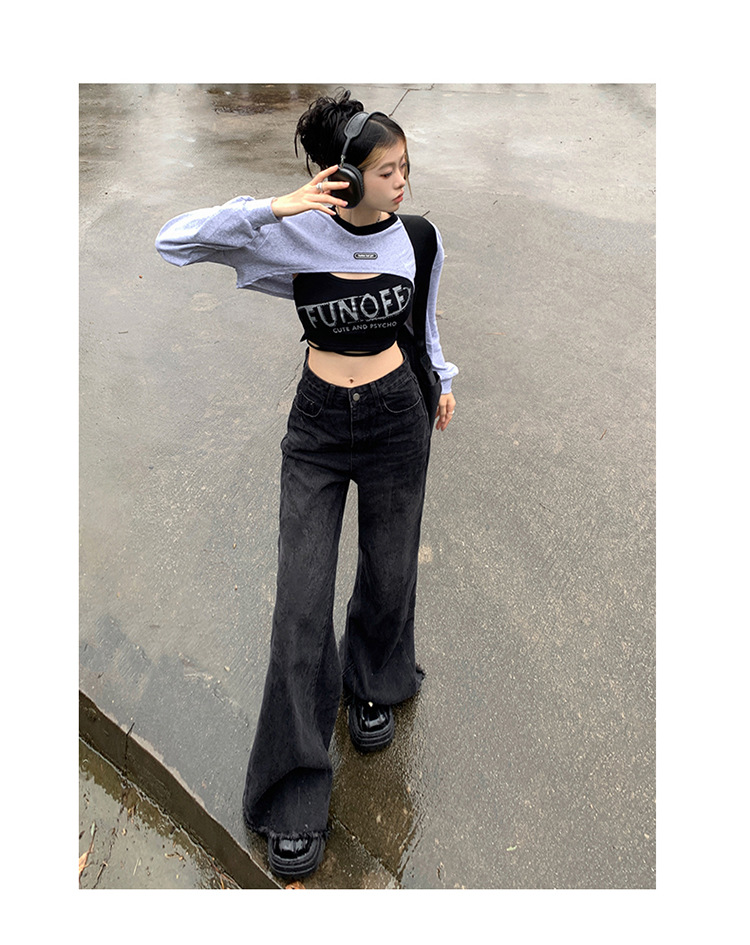 Women's Wide-Leg Flared Jeans Summer Loose Floor-Length Trumpet Pants