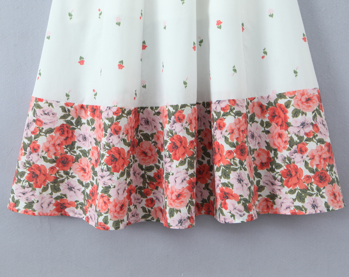 Splicing floral bow tie strap suspender dress